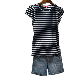 Joules & 7 for all mankind SET size 12 GUC blue striped top and blue